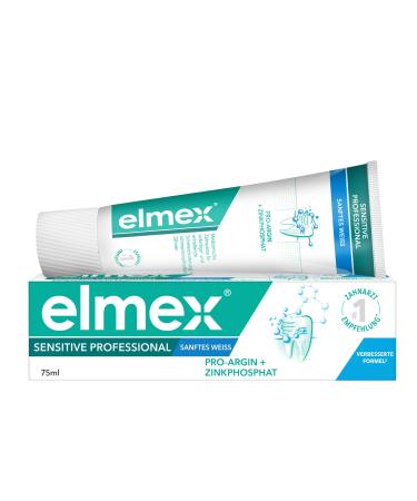 Elmex toothpaste Sensitive Professional Gentle White 75 ml - medical tooth cleaning for immediate* persistent pain relief - removes discoloration gently and thoroughly 75 ml (1 Pack)