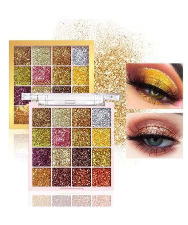 16 Colors Sequins Eyeshadow Body Powder Pressed Gold Brown Eyeshadow makeup plate For Women Girls Halloween Festivals Cosplay (01)