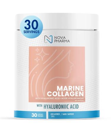 NOVA PHARMA Marine Collagen Powder with Hyaluronic Acid - Hydrolyzed Collagen Peptides Protein Powder Supplement for Anti-Aging Skin Health Nail & Hair Growth 30 Servings (No Flavor) Unflavored