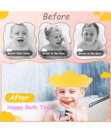 Baby Shower Cap Shield Waterproof Safety Soft Silicone Kids Bathing Shampoo Hat Adjustable Cute Crown Pattern Shower Cap for 0-9 Years Old Children Boys Girls Eye and Ear Protection (Yellow) - Buy Online on GoSupps.com