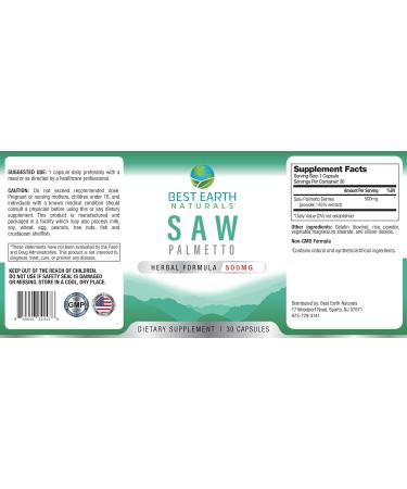 Best Earth Naturals Saw Palmetto 500 mg to Support Hair Prostate Urinary Tract 30 Count - Buy Online on GoSupps.com