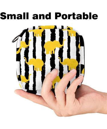 Stylish Women's Napkin Storage Pocket - Yellow Elephants & Black Stripes - Portable Menstrual Cup & Bandage Bags for First Period - Buy Online on GoSupps.com
