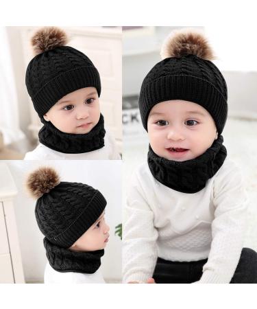 Yinuoday 2PCS Baby Knit Hat Scarf Set - Winter Beanie Cap with Circle Loop Scarf Neckwarmer in Black - Buy Online on GoSupps.com