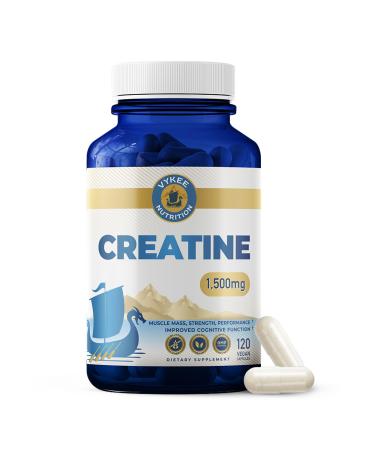 Vykee Nutrition Creatine Monohydrate Capsules 1 500 mg - Daily Creatine Supplement for Muscle Strength Training Endurance and Workout Performance Support - Vegan Non-GMO - 120 Capsules