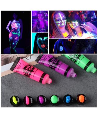 UV Glow Neon Facial & Body Painting Set - 6 Fluorescent Colors (10ml) - Brightest Under UV Light for Makeup Art - Buy Online on GoSupps.com