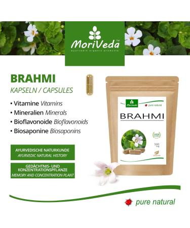 Brahmi Capsules 500mg - Vegan Memory & Concentration Supplement - Anti-Aging - 120 Pieces by Moriveda - 2 Months Stock - Buy Online on GoSupps.com