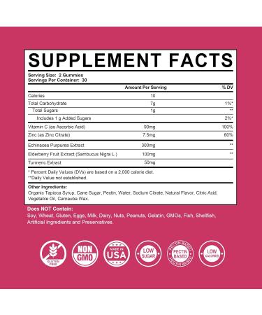 EnvyCure Immune Support Gummies with Black Elderberry, Vitamin C, Zinc & Turmeric - Vegan 120 Count - Buy Online on GoSupps.com