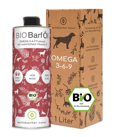 Organic barf feed oil for dogs and cats 1 liter cold pressed out |Hemp oil linseed oil evening primrose oil chia oil pumpkin seed oil olive oil |Organic from Germany-rich in vitamin-e barf oil de- ko-060 1 l (1 Pack)