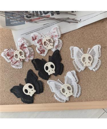 2PCS Halloween Skull Butterfly Hair Clips - Retro Punk Hairpins for Novelty Hair Styles (White) - Buy Online on GoSupps.com