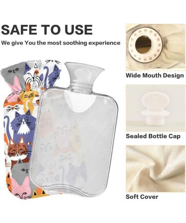 Naanle Cartoon Cats Hot Water Bottle - 1L Transparent Design for Pain Relief & Warm Therapy | Ideal Bed Hand & Feet Warmer - Buy Online on GoSupps.com