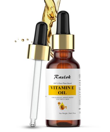 Raslok 100% Pure Plant-Based Vitamin E Oil Helps Nourish and Moisturize Skin for a Soft| Radiant and Youthful Appearance | Supports Healthy-Looking Skin and Hair | 2 Fl.oz - 30ml
