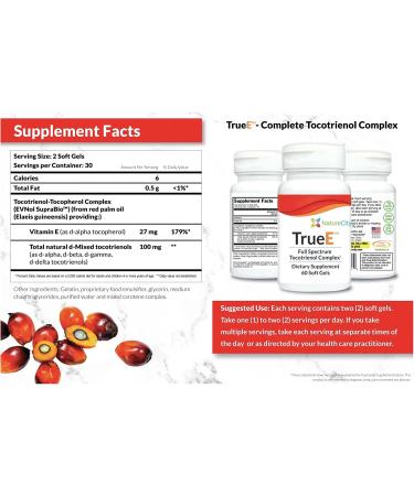 True-E Full Spectrum Vitamin E Tocotrienols Alpha Tocopherol Complex 60 Soft Gels - Buy Online on GoSupps.com