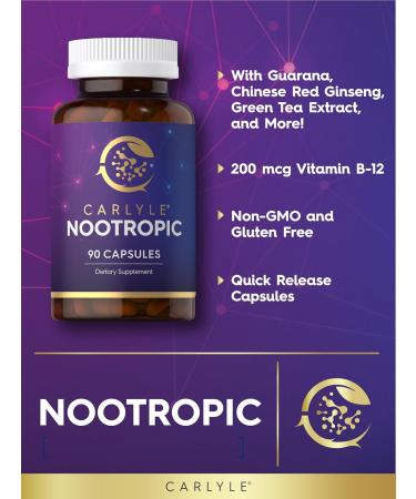 Carlyle Brain Nootropic Supplement | 90 Capsules | with Caffeine B12 & Guarana Extract | Non-GMO & Gluten Free - Buy Online on GoSupps.com