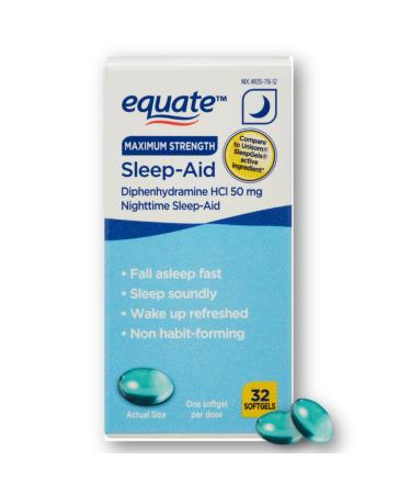 Equate Maximum Strength Softgels with Diphenhydramine HCl 50 mg 32 Ct (Pack of 1) Boxed by Fusion Shop Store
