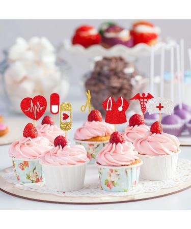 Whaline 25Pcs Nurse Theme Cupcake Toppers Glitter Stethoscope Heartbeats Cupcake Food Sticks Thank You Nurses Paper Cake Picks for Nurse Graduation Retirement Party Supplies Cake Decoration 9 Design - Buy Online on GoSupps.com