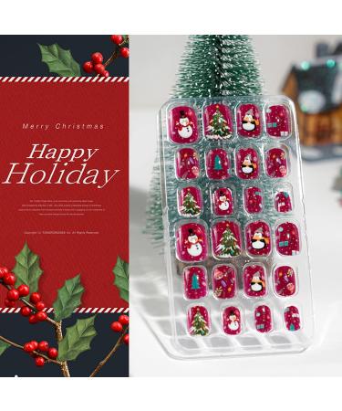 YOXIER 24Pcs Christmas Kids False Nail Press on Nails Kids Fake Nails Snowflakes Snowmen Santa Xmas Artificial Nail Tips for Girls Kids 5 - Buy Online on GoSupps.com