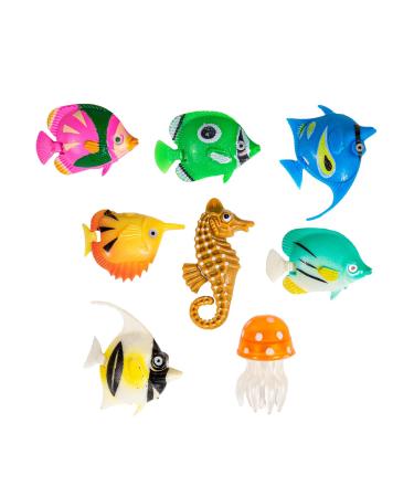 Innoteck Pack of 8 Colourful Artificial Plastic Tropical Fish - Fish Jellyfish & Seahorse for Bubble Lamp Aquarium - Ocean Animal Figure - Decoration Toy - Ideal for Bubble Lamp Tubes Tanks Pack of 8 Artificial Plastic Tropical Fish