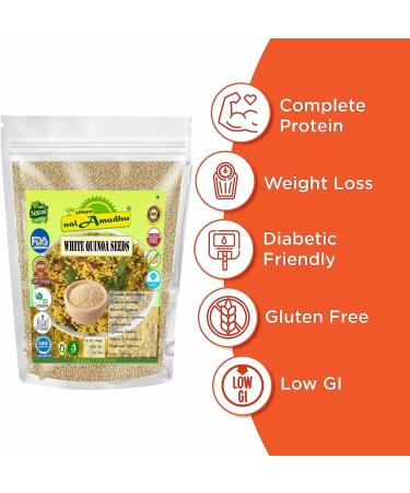 nalAmudhu White Quinoa Grains | Gluten-Free | High Protein & Fiber | Ideal for Breakfast Cereal Pilafs Soups & Salads | Nutritious and Delicious Diet Food 454g | 1Lbs | 16Oz  - Buy Online on GoSupps.com