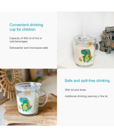 Intirilife Children Drinking Cup with Lid & Straw - 400ml Transparent Dino Design Glass - Perfect for Kids - Buy Online on GoSupps.com