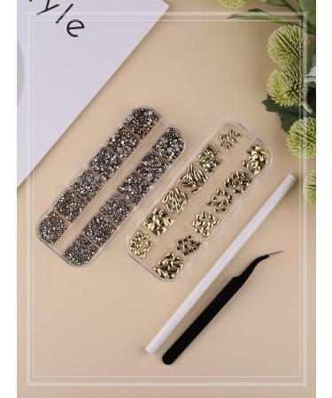 3120 Pcs Gold Crystal Nail Art Rhinestones Kit with Tweezers and Drill Pen - EBANKU - Buy Online on GoSupps.com