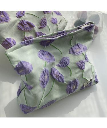 Large Capacity Cosmetic Pouch with Zipper - Purple Flower Makeup Bag for Women and Men | Portable Travel Toiletry Organizer and Pencil Case - Buy Online on GoSupps.com