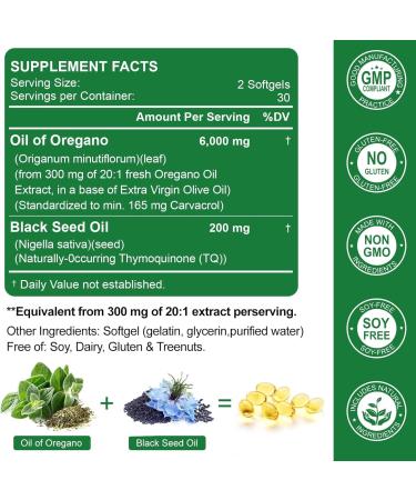 Nature's live Oil of Oregano with Black Seed Oil 2 in 1 Oregano Supplement for Immune Health Retains High Concentrated Carvacrol & Thymoquinone Non-GMO 60 Softgels 1 Pack 60 Count (Pack of 1) - Buy Online on GoSupps.com