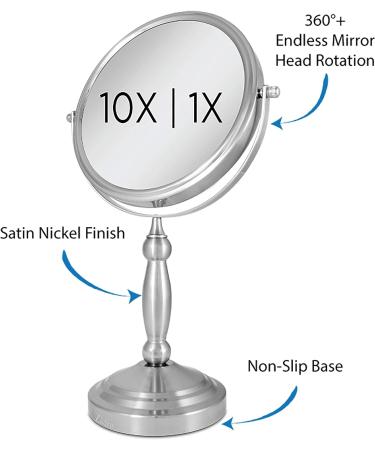 Zadro 9x16 Round Non-Lighted Makeup Mirror 10X 1X Magnifying Rotating Head - Satin Nickel - Buy Online on GoSupps.com