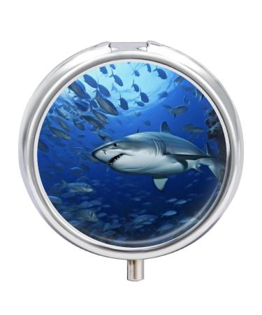 Pill Box Pill Case 3 Compartment Travel Pill Box Underwater Fish Printing Small Pill Box Portable Medicine Pill Case Pill Organizer for Purse & Pocket for Travel Handbag (Round)