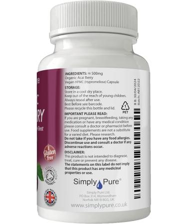 Organic Vegan Acai Berry Capsules x 90 | 100% Natural | Soil Association Certified | 500mg | Gluten Free & GM Free - Buy Online on GoSupps.com