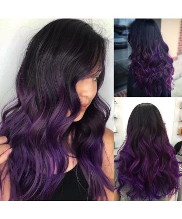 Tseses Long Ombre Purple Curly Wavy Synthetic Wig for Women - Dark Roots Hair Cosplay Halloween Party Daily Full Wig - Buy Online on GoSupps.com