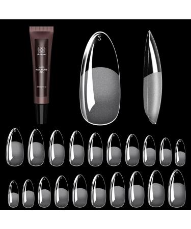 Arousar Nail Tips  500 pcs Clear Acrylic Nail Extension Set in 10 Sizes  Half Matte Medium Almond Full Cover Press on False Nail Tips with 20ml Glue Gel for DIY Nail Art (Almond Gel Tips-01) Almond Gel Tips 500pcs-03