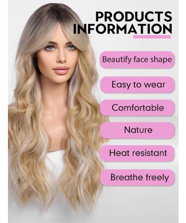 Wokestar Long Platinum Honey Blonde Synthetic Hair Wig with Curtain Fringe for Women - Buy Online on GoSupps.com