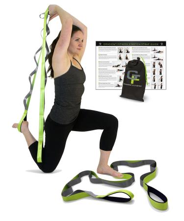 Gradient Fitness Stretching Strap for Physical Therapy, 12 Multi-Loop Stretch Strap 1.5" W x 8' L, Neoprene Handles, Physical Therapy Equipment, Yoga Straps for Stretching, Leg Stretcher Green/Grey