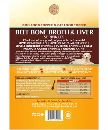 Sprinkles & Paws Beef Bone Broth and Liver Sprinkles Dog Food Topper | 2 Pack Value Bundle Save $ | Made in Canada with Beef Liver in Healthy Powder Form | Helps Appetite and Eating for Dogs - Buy Online on GoSupps.com