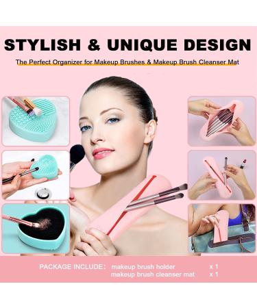 Travel Makeup Brush Holder | Silicone Portable Organizer & Cleaning Mat for Women | Essential Cosmetic Tools in Khaki - Buy Online on GoSupps.com