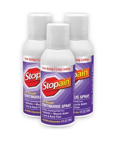 Stopain Pain Relief Spray, 4oz (3 Pack) USA Made, Max Strength Fast Acting with MSM, Glucosamine, Menthol for Arthritis, Lower Back, Knee, Neck, HSA FSA Approved Topical Analgesic Products