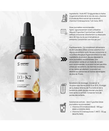 Vitamin D3+K2 Forte - Natural - Drops 30 ml - Supports bones and teeth - INSPORT Nutrition - Buy Online on GoSupps.com