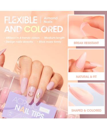 Gellen Gel x Nail Kit with 480 Colored Almond Fake Nails, LED Lamp, and Glue - Girly Nude Pink Extensions - 4 Colors, 12 Sizes - 15-Pinks Nudes - Buy Online on GoSupps.com