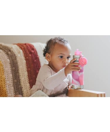 Pura Kiki 11oz Stainless Steel Straw Bottle with Sleeve - 100% Plastic-Free, MadeSafe Certified, Silicone Straw for Kids, Pink Swirl - Buy Online on GoSupps.com
