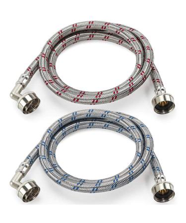 Cenipar Washing Machine Hoses 6feet Premium Stainless Steel with 90 Degree Elbow, Burst Proof (cost-effective 2 pack) Red and Blue Striped Water Connection Inlet Supply Lines 6 Feet