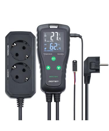 Temperature moisture controller outlet plug-in thermostat Reptile moisture controller greenhouse thermostat two-stage pre-wired electronic temperature moisture controller black - Buy Online on GoSupps.com
