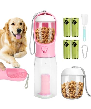 3-in-1 drinking bottle dogs for 600ml-leak-proof dog drinking bottle with 100g dog food cup & 4 dog droppings bags pets. Vailable water bottle dog cat for hiking travel (pink) - Buy Online on GoSupps.com