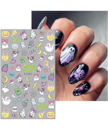 Halloween Nail Stickers 12 Sheets Self-Adhesive Nail Decal Ghosts Pumpkin Cobweb Nail Art Decoration Design Supplies - Buy Online on GoSupps.com