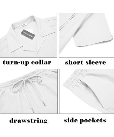 COOFANDY Men's Guayabera Shirt Set - Linen Short Sleeve Button Down Outfit, White, XL - Buy Online on GoSupps.com