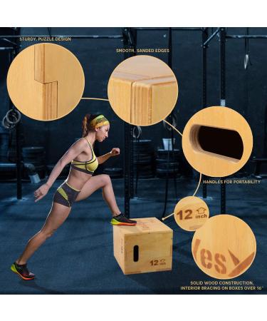 Yes4All Wooden Plyo Box 16x14x12 - 3 in 1 Plyometric Box for Home Gym & Outdoor Workout - Buy Online on GoSupps.com
