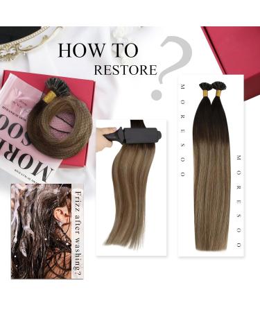 Moresoo U Tip Bonding Extensions - Real Remy Hair Dark Brown to Blonde (40cm 50g) - Keratin Bond Extensions #4/10/16 - Buy Online on GoSupps.com