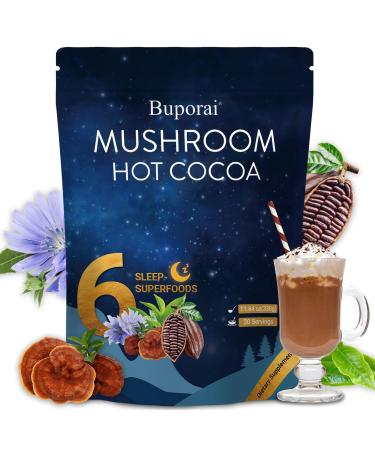 Mushroom Hot Cocoa with Melatonin Reishi L-Theanine Cocoa Powder Hot Chocolate Nighttime Drink Mix for Sleep & Relax - 30 Servings