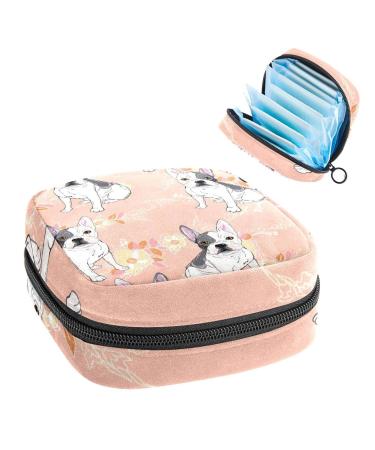Women's bonds storage pockets Stillpad holder black white pug dog flower leaves portable period kit pocket feminine product bag for women girls color1