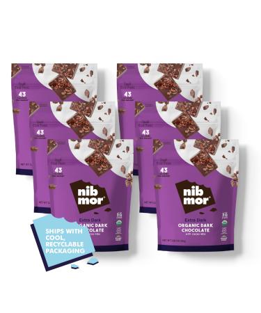 nib mor Vegan Dark Chocolate | Extra Dark | Pack of 6 - 3.56 Oz Bags | Gluten Free, Organic, Plant Based, Dark Chocolate Snack Squares | 80% Cacao
