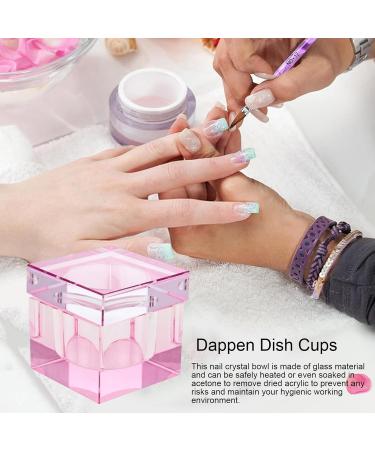 ehozirta Crystal Glass Nail Plate Dappen Dish Cups with Lid for Art Acrylic Liquid Powder Holder 1 Oz Square Cup Design Spill Resistant Manicure Care Pink - Buy Online on GoSupps.com